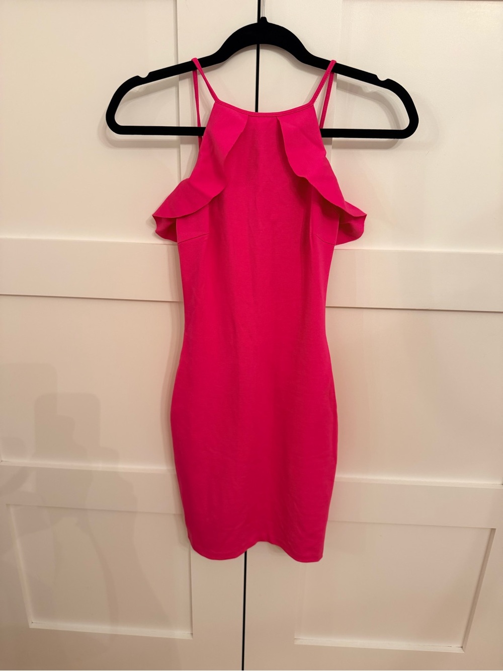 Aqua Hot Pink Ruffle-Trim Mini Dress